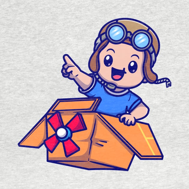 Cute Boy Pilot Driving Cardboard Plane Cartoon by Catalyst Labs